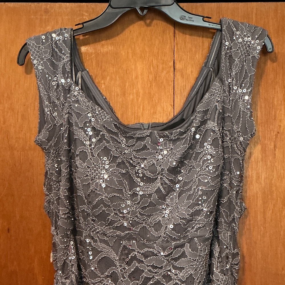 Elegant Gray Lace Dress with Sequins